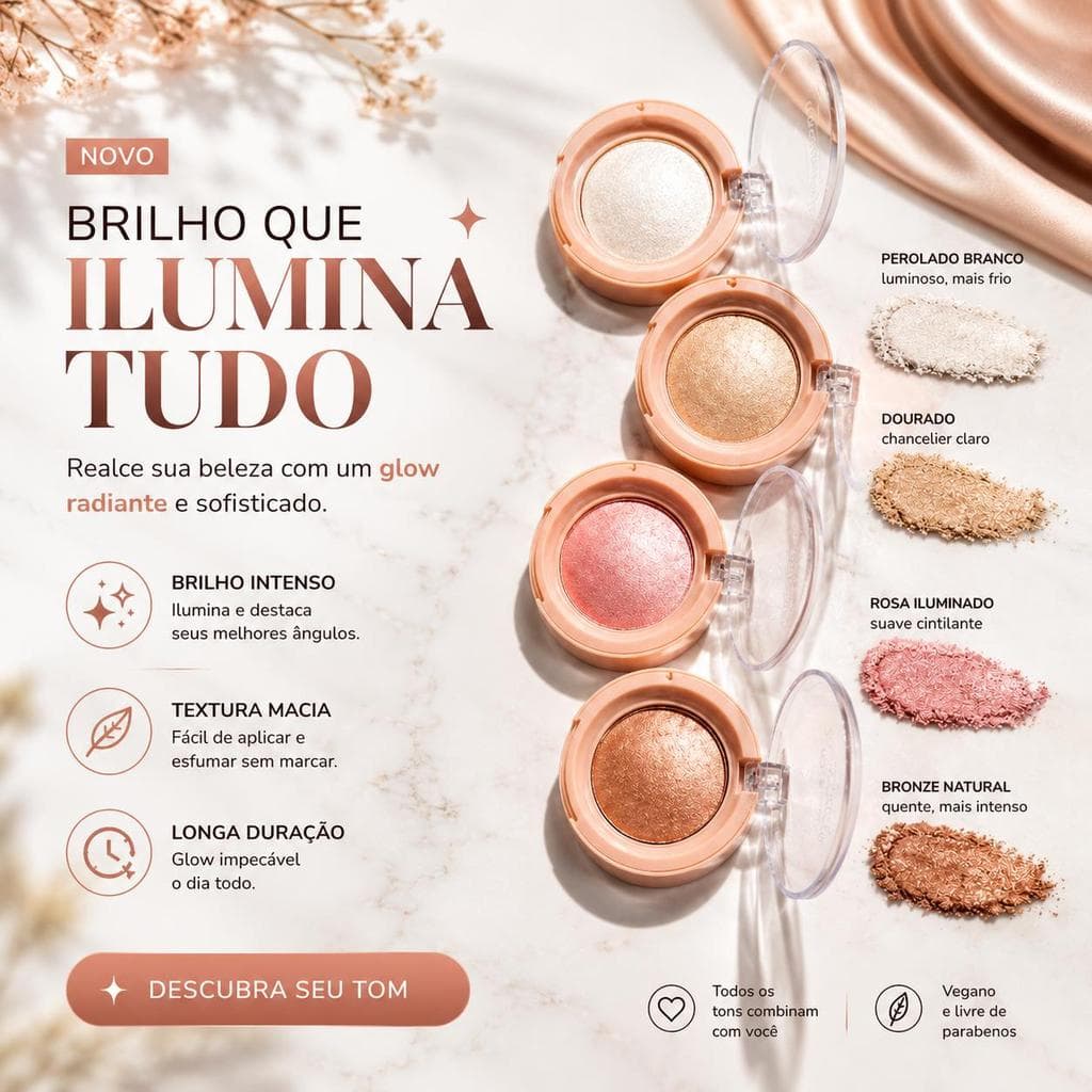 Iluminador Compacto HUDAMOJI com Acabamento Luminoso e Cintilante Alta Durabilidade e Pigmentação para Todo Tipo e pele