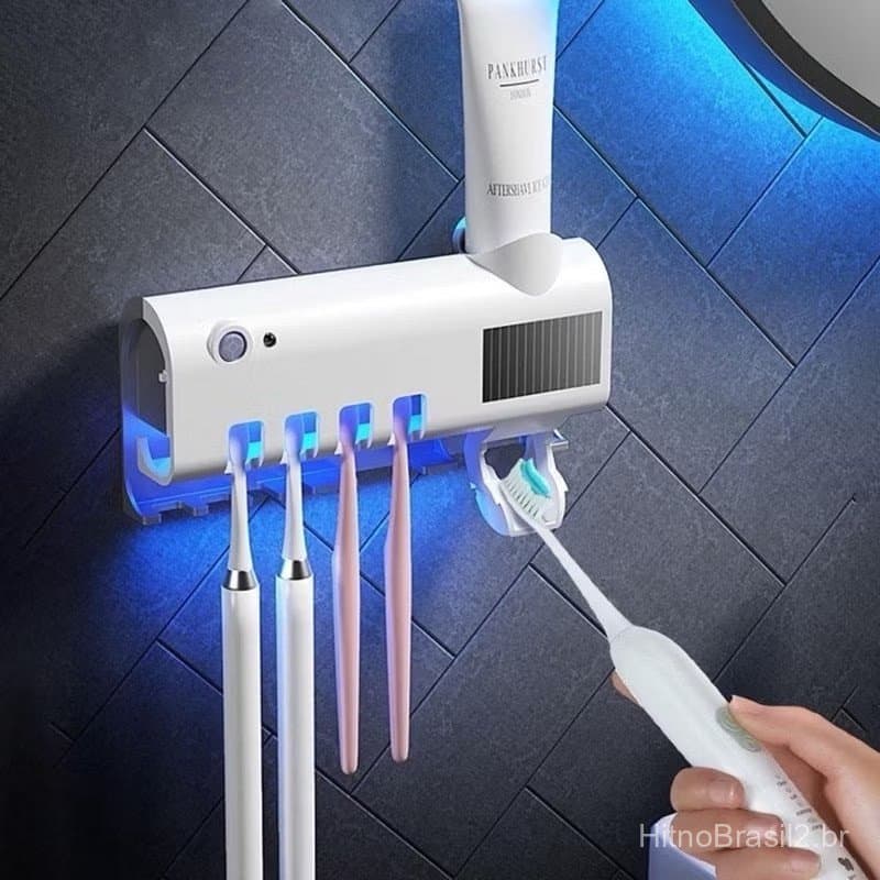 Porta Escova Dentes Com Esterilizador Uv Aplicador Pasta de Dente Suporte Dispenser Escova Uv