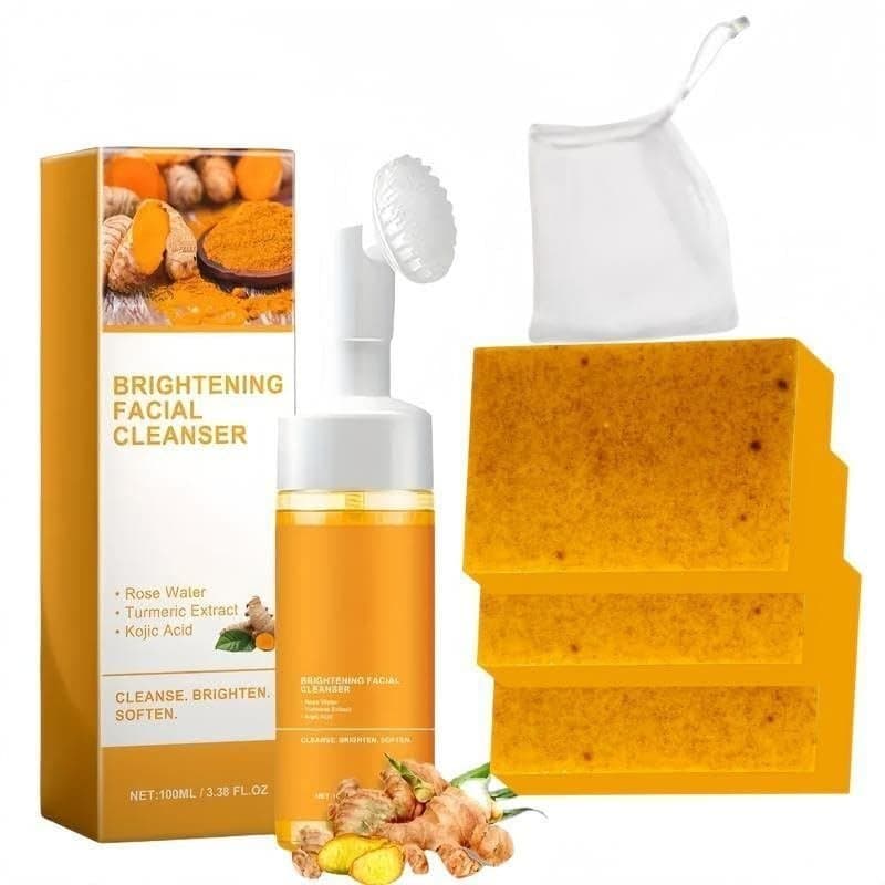 Conjunto de Sabonetes de Cúrcuma: 3 tipos de sabonete de cúrcuma, além de uma mousse facial e corporal para completar su