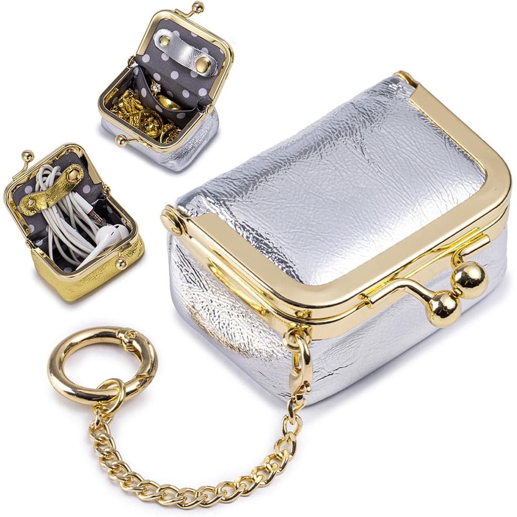 Mini Caixa de Joias de Couro para Mulheres, Carteira de Couro Vintage Portátil, Caixa de Joias com Fecho Kiss Lock, Mini