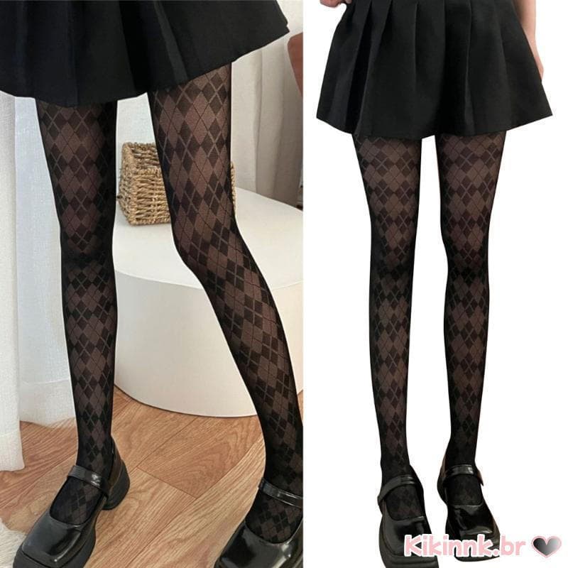 Leggings Femininas de Cintura Alta com Estampa Xadrez Estilo Uniforme JK