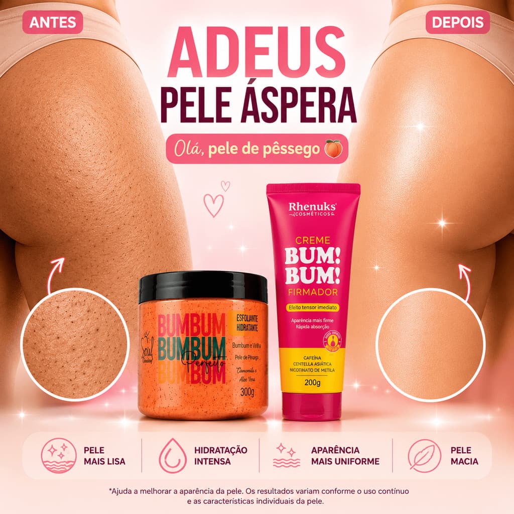 Kit BumBum na Lua Esfoliante + Hidratante Firmador para celulite flacidez e pele aspera