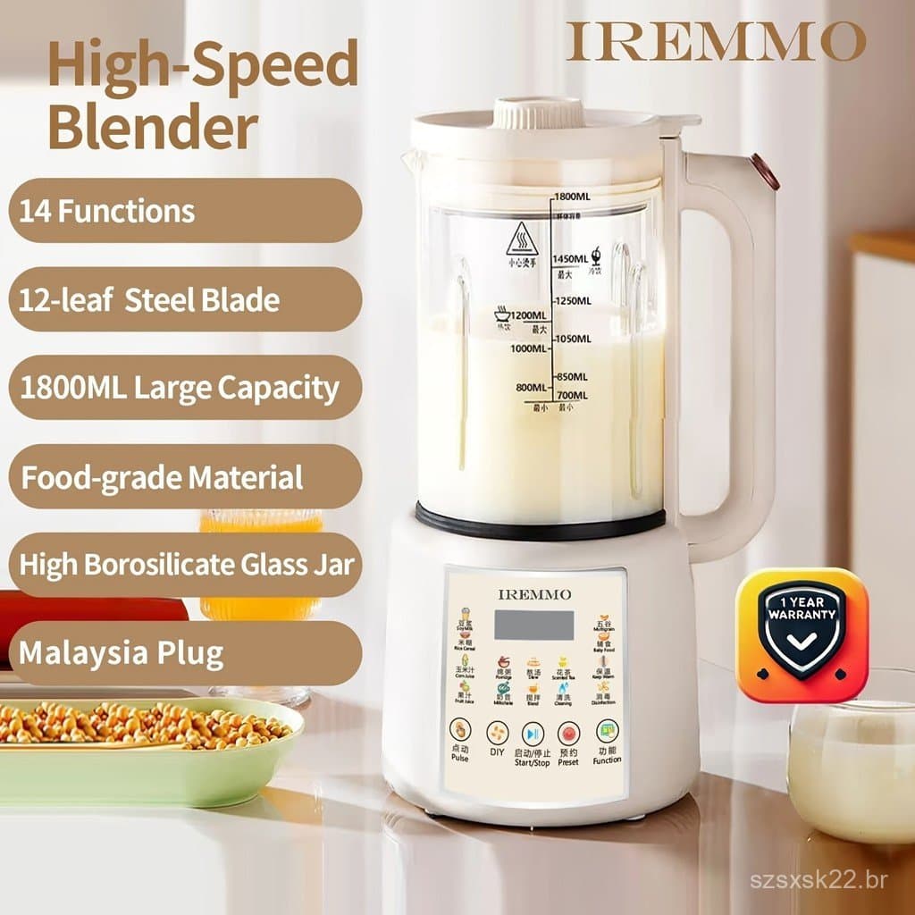 Liquidificador de 1,8L, Mini Espremedor, Aparelho para Fazer de Soja, Liquidificador de Gelo, Processador de Alime