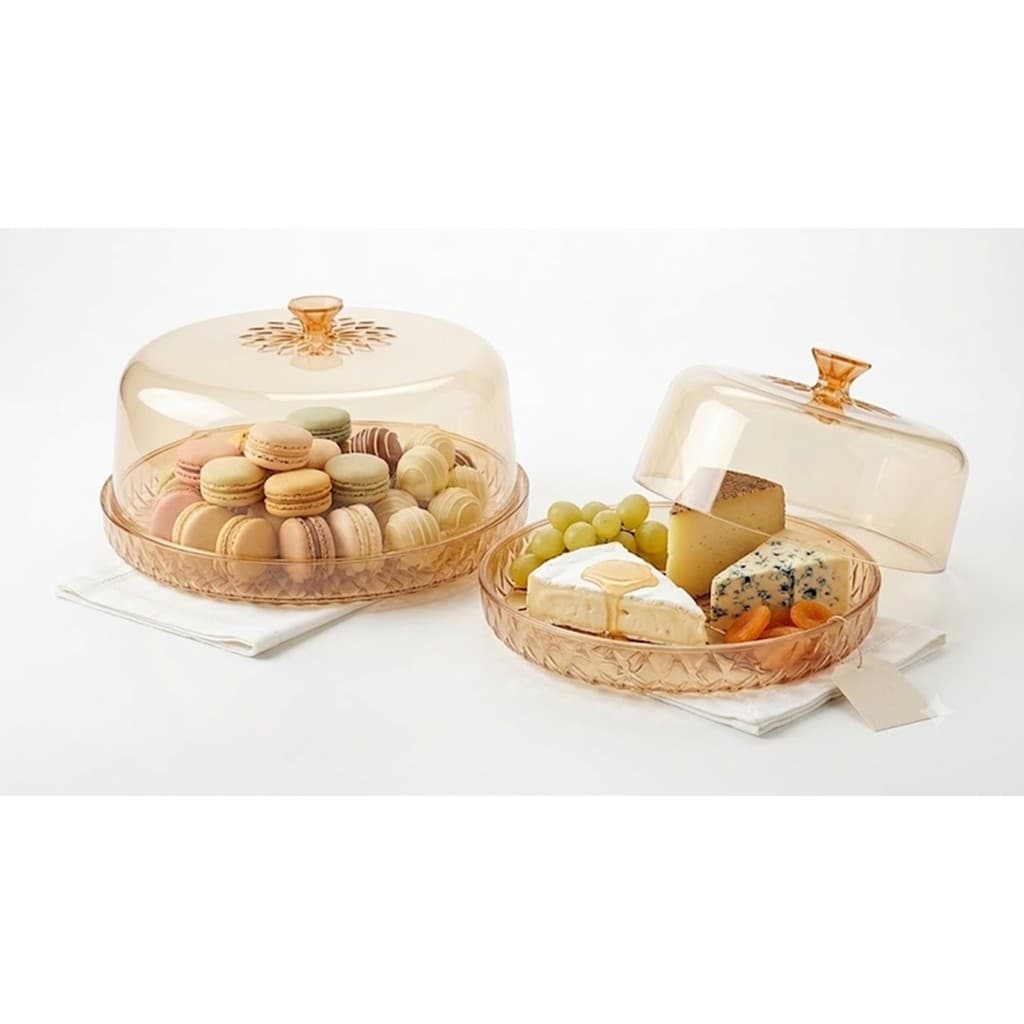 Kit Boleira Queijeira Mesa Posta Acrílico Âmbar Bolo Queijo