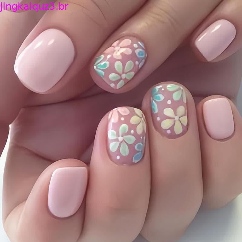 24 Unidades De Unhas De Pressão De Flores Coloridas-Conjunto De Arte Curtas , Quadradas , Falsas , Primavera-Verão , Ac