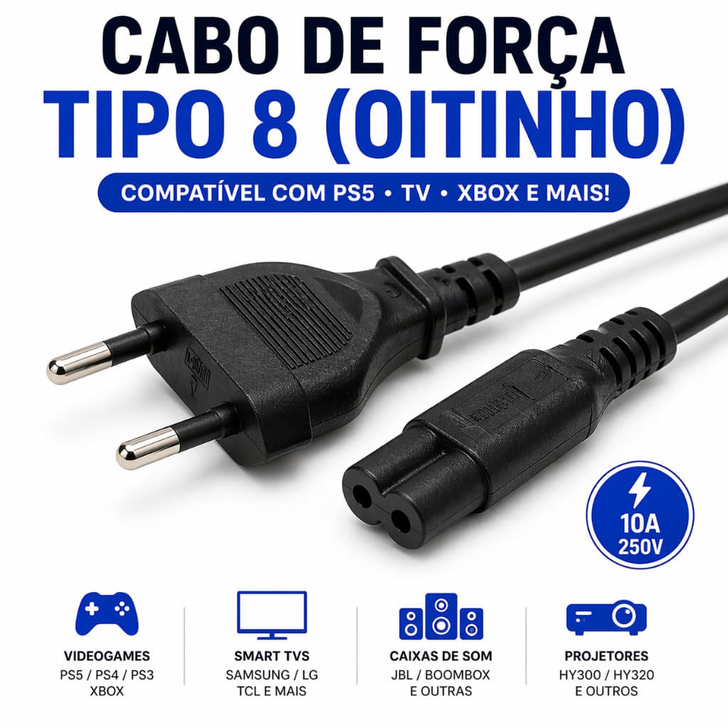 Cabo de Força Bipolar: Conexão Segura para Seus Equipamentos Elétricos ps3 ps4 ps5 g920