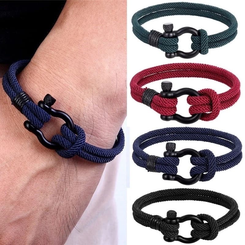 Pulseira salva-vidas em formato de U, de peça única, equipada com fivela de aço inoxidável/corda de emergência masculina