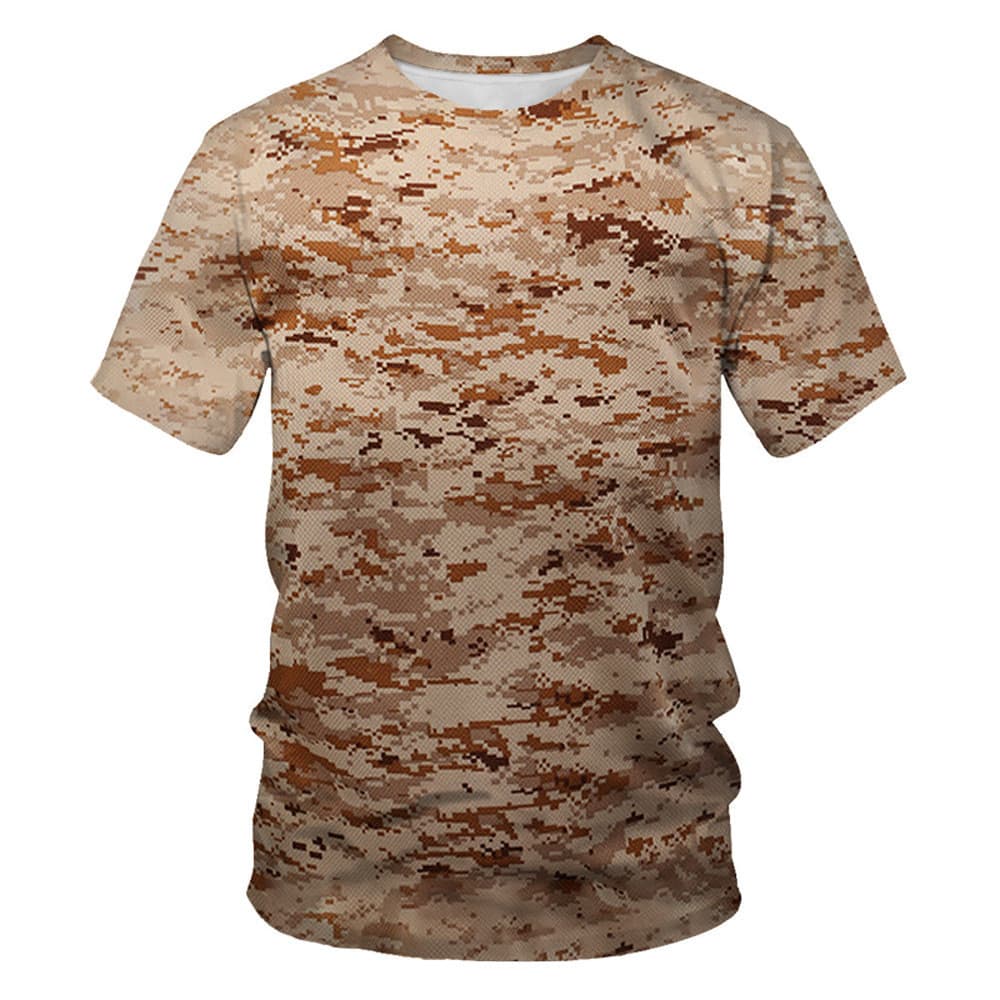 Camiseta masculina de manga curta de verão com estampa Digital camuflada gola redonda Casual de manga curta