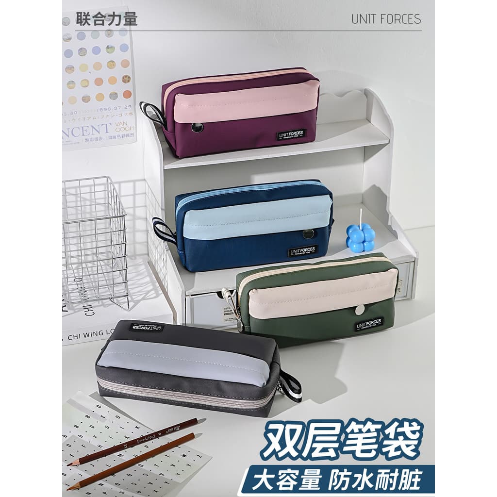 Estojo simples de camada dupla e grande capacidade para meninos, estudantes do ensino médio, bolsa japonesa multifuncion