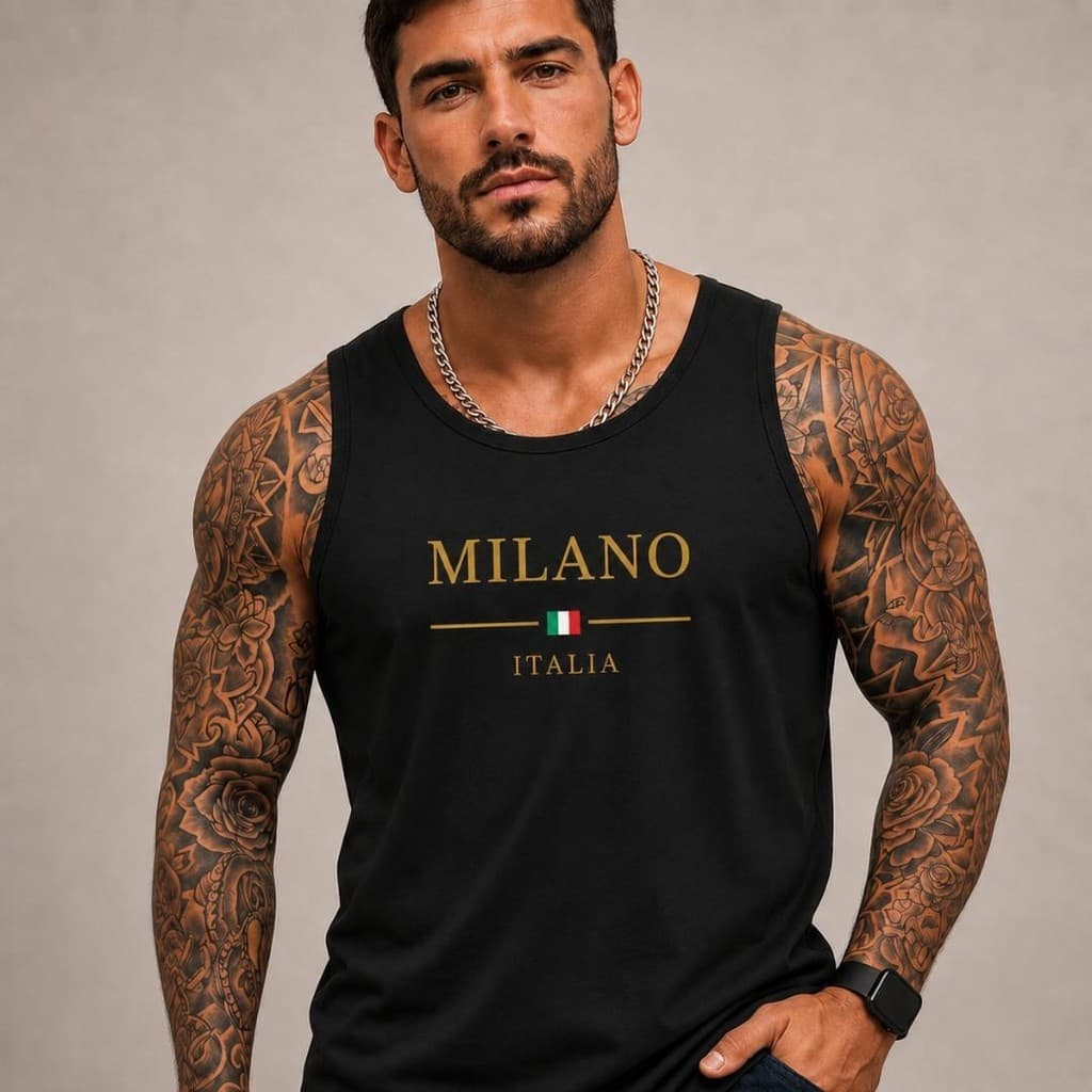 Regata Masculina Algodão Premium Estampa Milano Envio Imediato