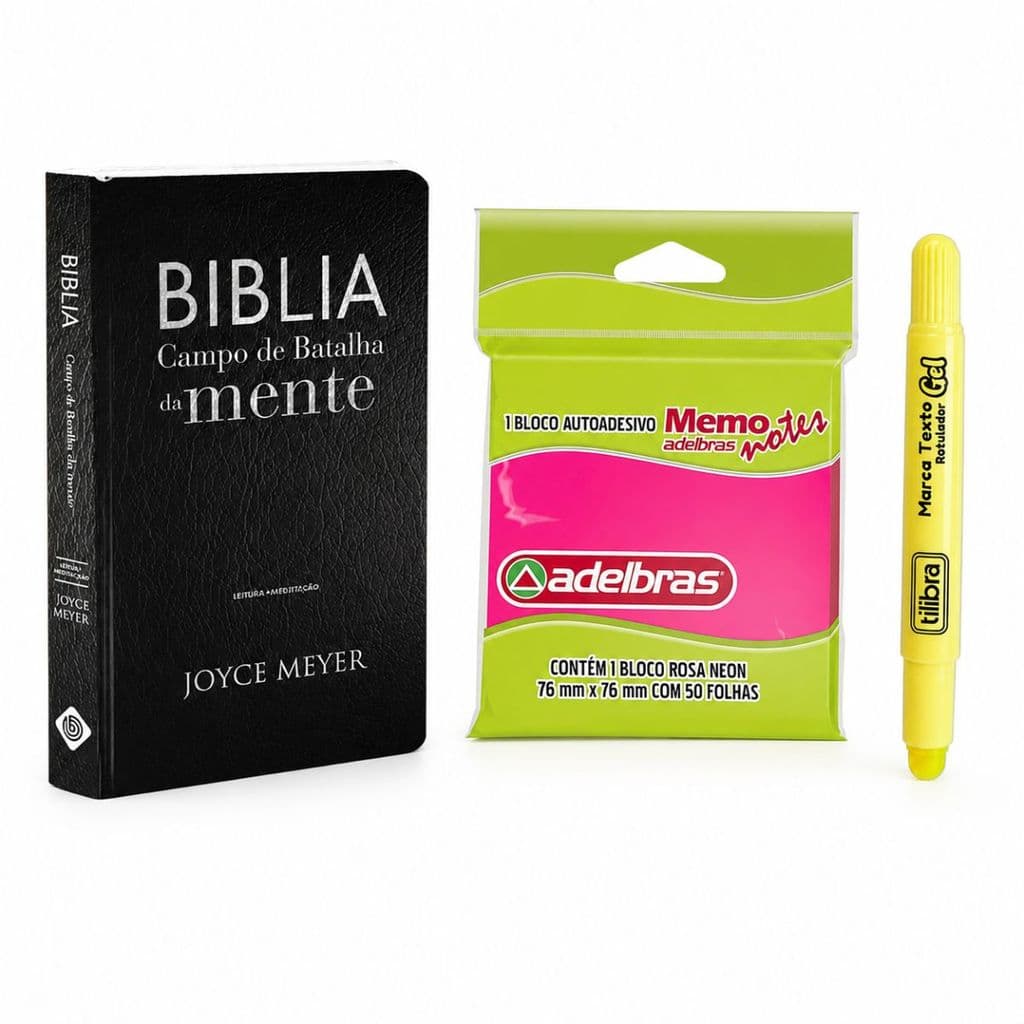 Kit Bíblia De Estudo CBM Preta + Bloco Adesivo + Marca Texto