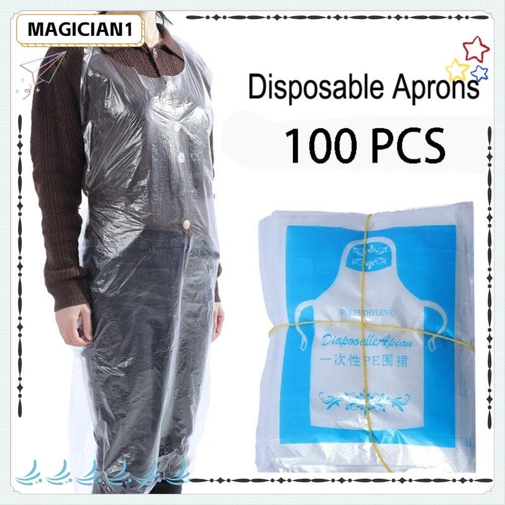 Avental Descartável MAGICIAN 100pcs , Antipoluição Impermeável De Plástico , Aventais De Cozinha De Limpeza