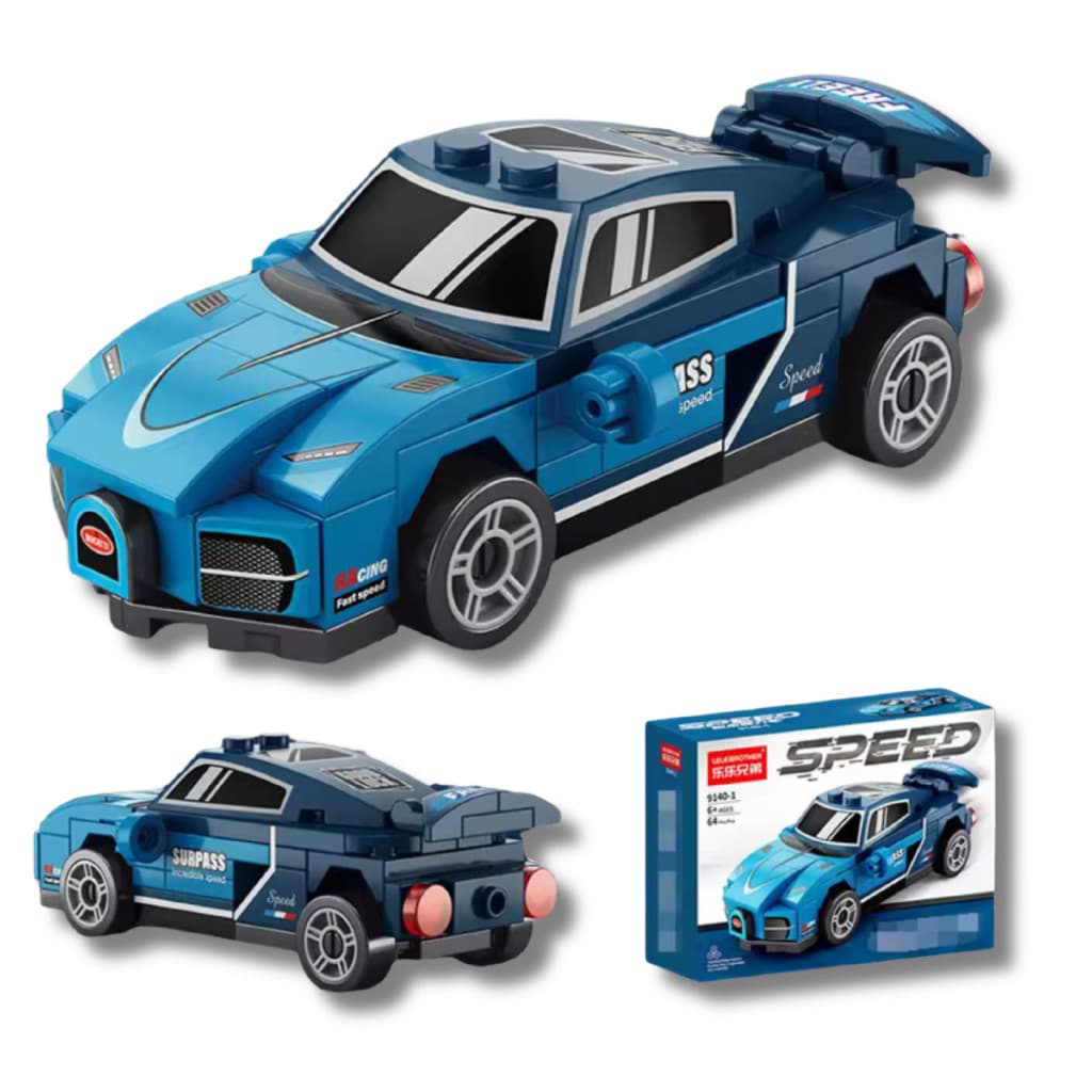 Carrinho de Flexão Mini Bloco de Montar Azul Speed com Flexão e 64 Peças para montar