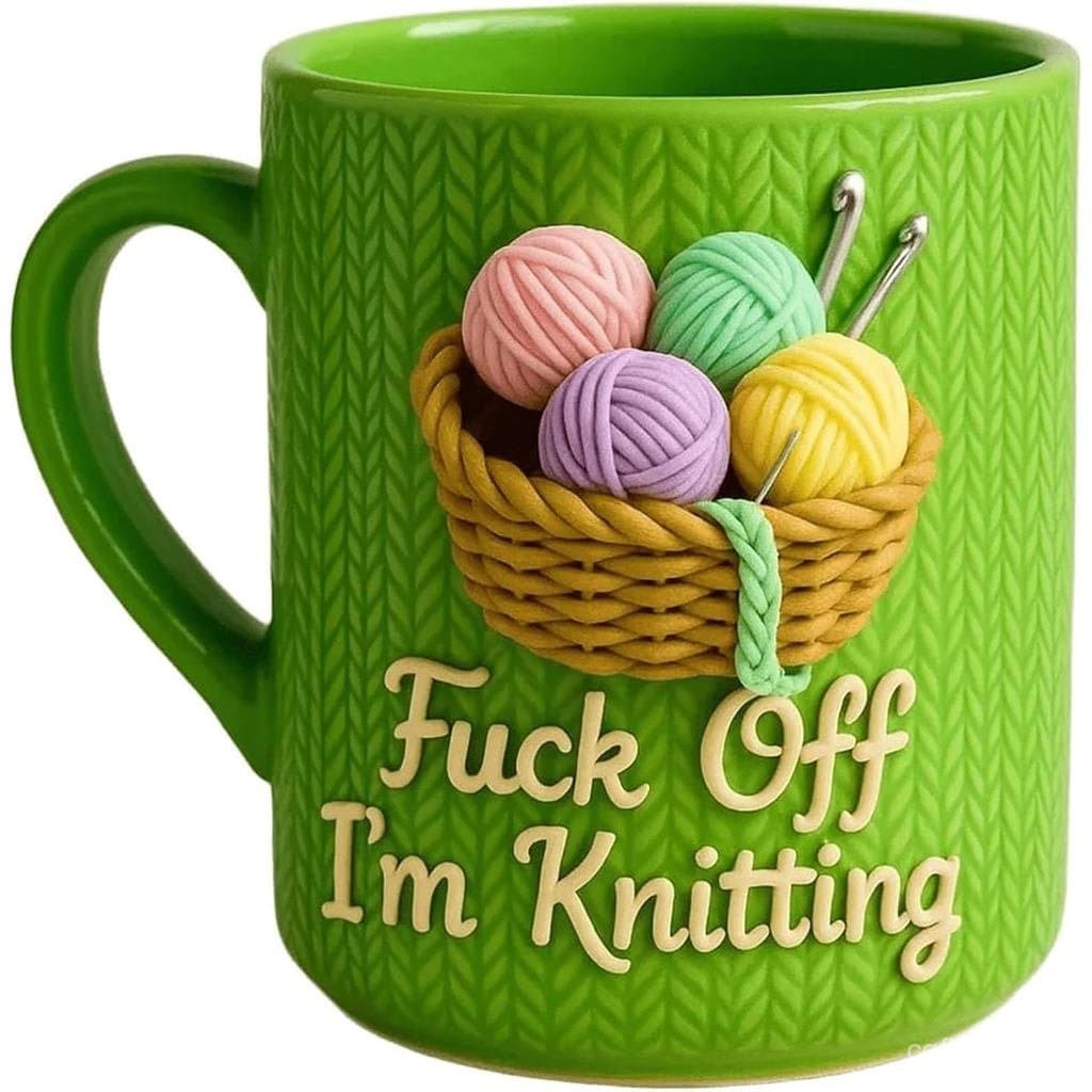 Caneca 'Vá se foder, estou tricotando', Caneca de Café Sarcástica para Amantes de Fios, Caneca de Cerâmica Engraçada de