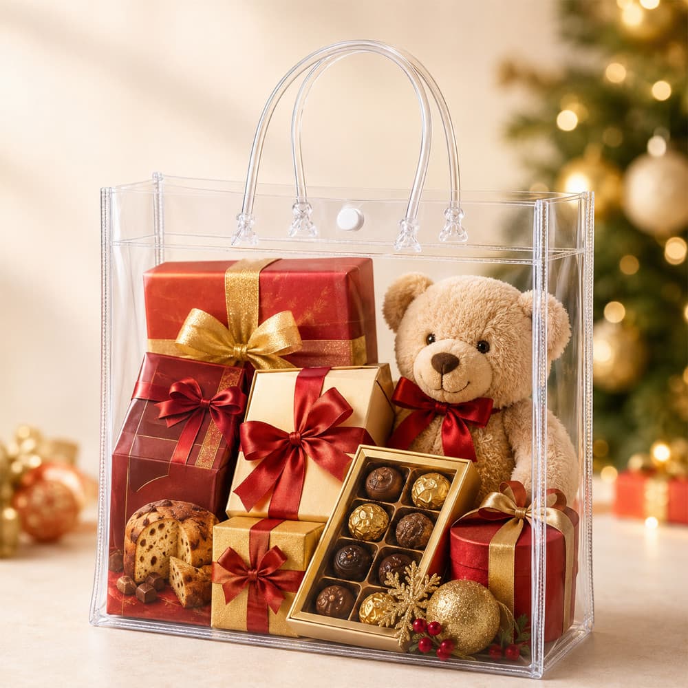 Kit 20 Sacolas de Presente PVC Transparente Reutilizáveis - 5 Tamanhos 28*28*12cm