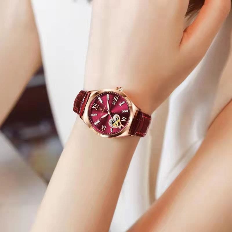 Senhoras suíças relógio feminino estudante moda à prova dwaterproof água calendário luminoso couro genuíno na moda elega