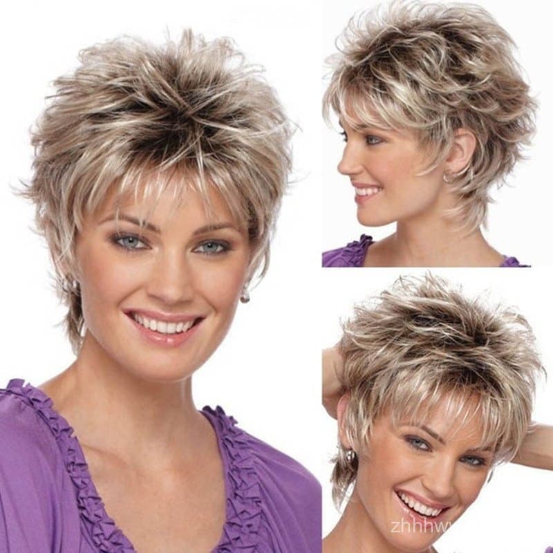 Perucas femininas europeias e americanas de armazém internacional, cabelo curto, fofo, realista e liso, cabelo sintético
