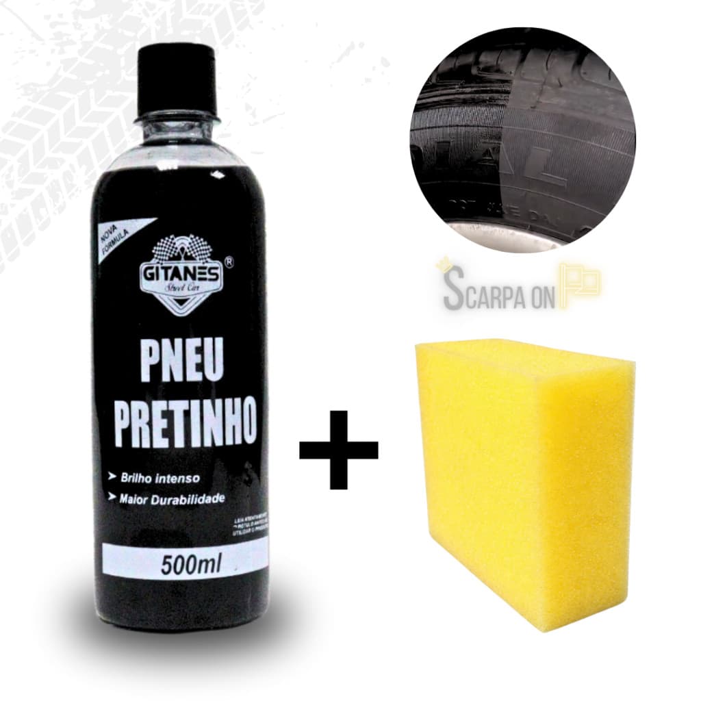Pretinho Limpa Pneu Automotivo Gitanes 500ml + Esponja Aplicadora Limpeza Carro