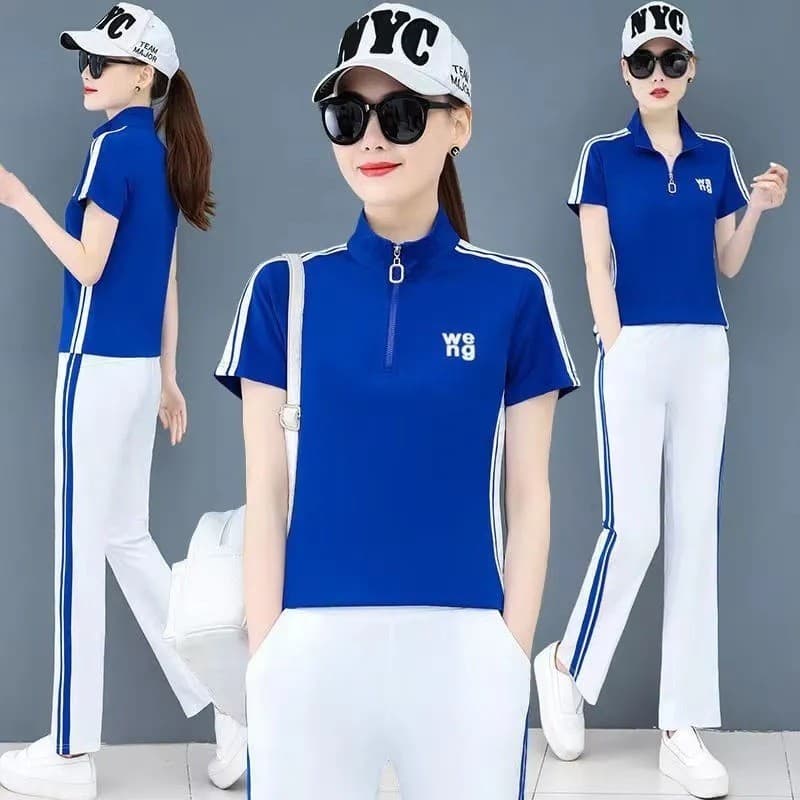 Moda casual Premium roupas femininas POLO gola alta zíper quadrado dança terno esportivo novo estilo de seda gelo manga