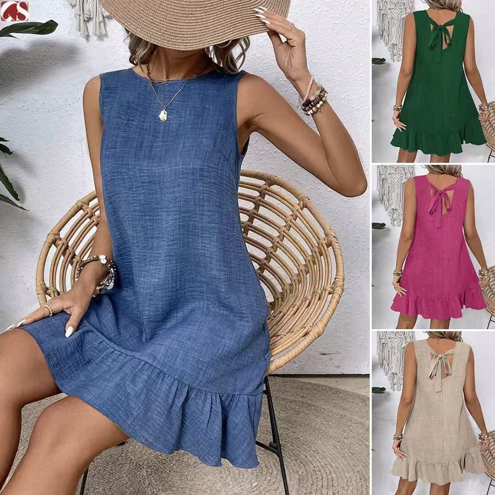 Vestido regata com cadarço e babados sem mangas vestido Casual feminino