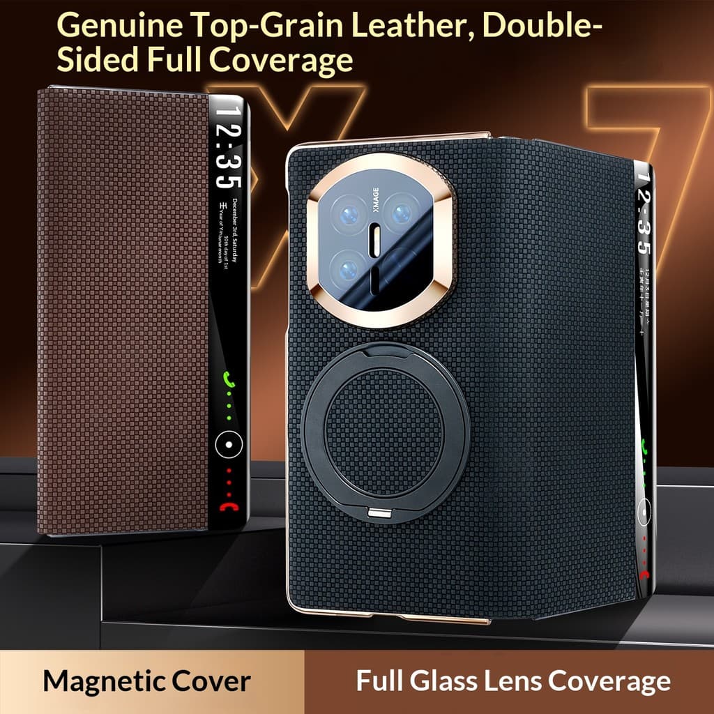 Capa De Couro Com Vista Para Janela Inteligente , Huawei Mate X7 X6 X5 X3 , Suporte Magnético + Dupla Face , Proteção To