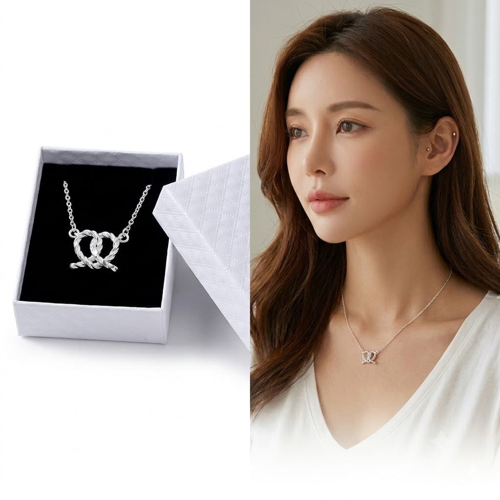 Colar Femenino Pingente Pretzel Laço Prata 925 de lei Banhado+ Caixa para Presente Luxuosa Perfeito