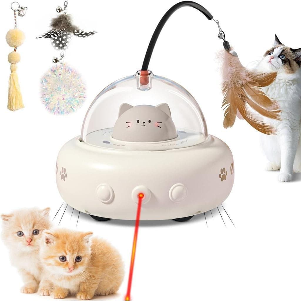 Brinquedos a Laser para Gatos de Interior, Brinquedos Interativos 2 em 1 para Gatos, Varinha a Laser e de Penas Recarreg
