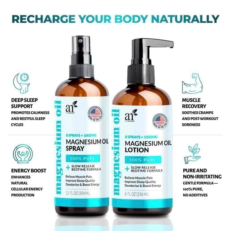Spray ArtNaturals 12 Onças + Loção Corporal para Massagem 8 Onças, adequado para uso nos pés - Fórmula ultra espessa