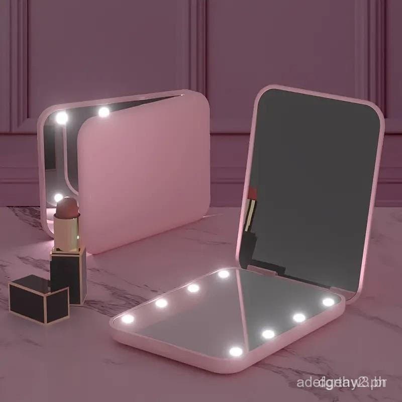 Espelho de maquiagem portátil com luz LED, espelho de maquiagem iluminado, espelho cosmético LED com função de ampliação