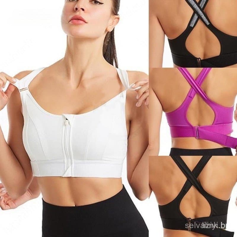Sutiã esportivo/Top Alta Sustentação/Anti-impacto Zipper Frente Ajustável Sports Bra/Yoga/Cruz Bem Voltar