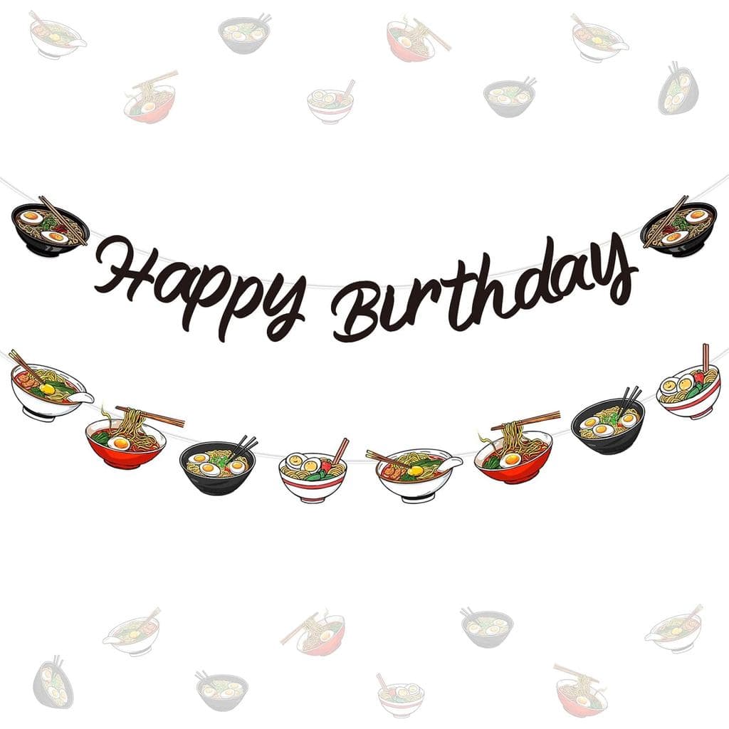 Decorações de Festa de Aniversário Jollyboom Ramen, Faixa de Feliz Aniversário com Tema de Macarrão Japonês, Faixa Decor