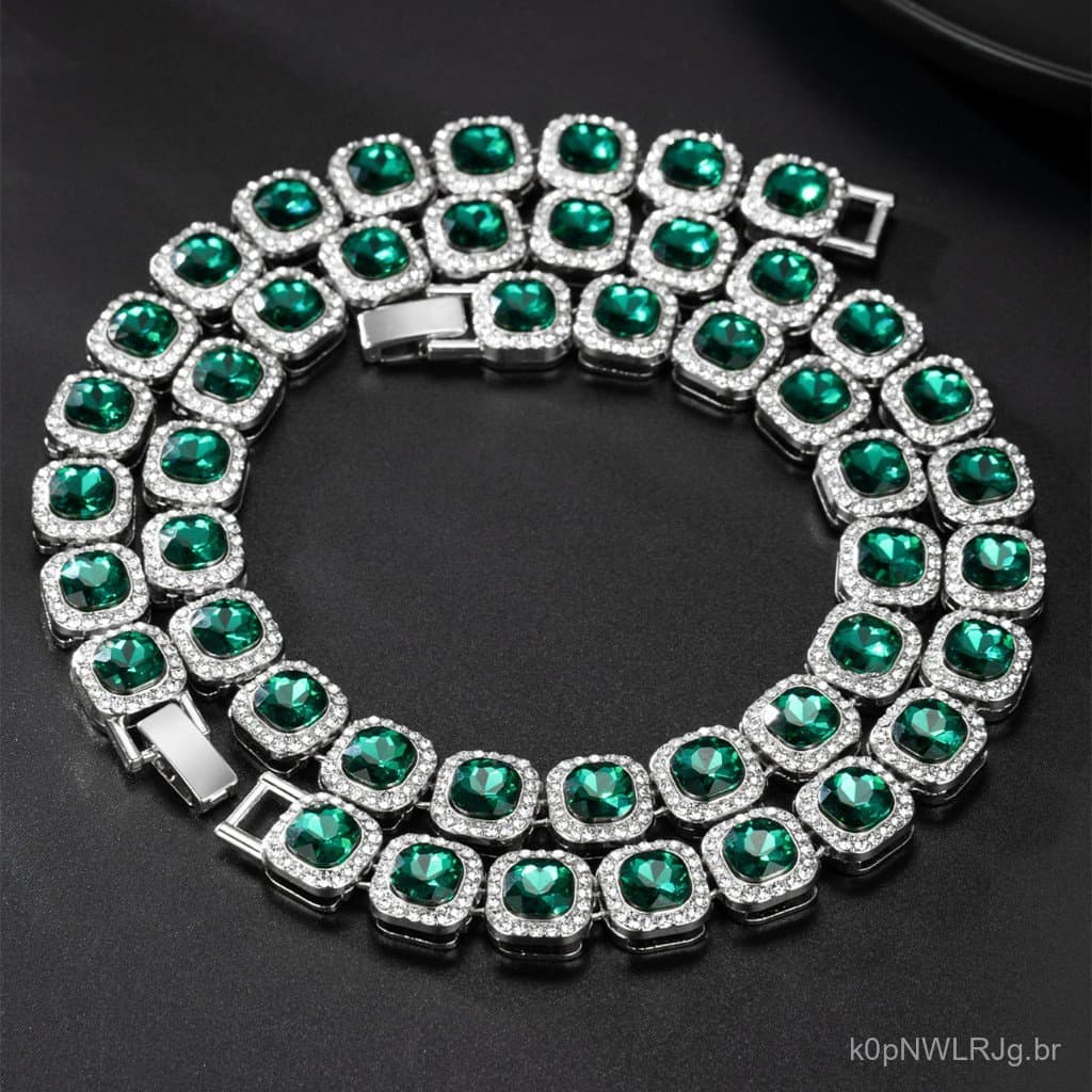 Nova 12,6mm Corrente Cravejada Pulseira De Açúcar De Rocha De Vidro Quadrado Colar Cubano De hip-hop Jóias Ice Cravejado