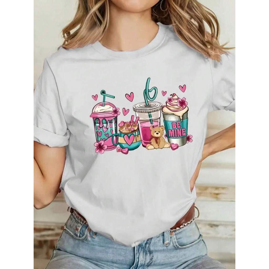 Camisa feminina estampada fofo be mine 100% algodão conforto
