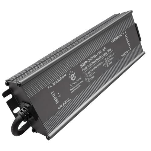 Fonte Driver LED Blindada Embralumi 12V 16A 200W Potência Real IP67 AC170-264V para Fita LED Painel LED CFTV