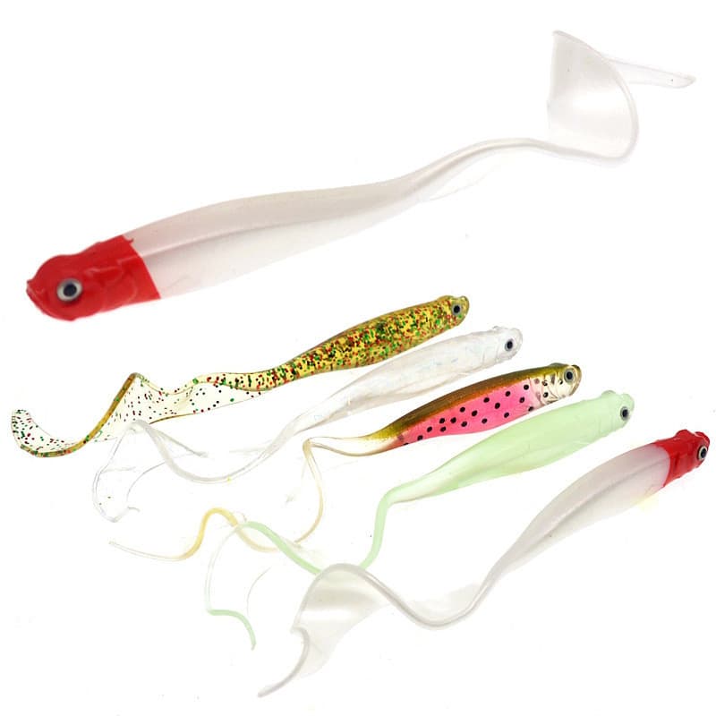 Conjunto de 4 iscas artificiais macias 3D com cauda longa, 6,5g cada.