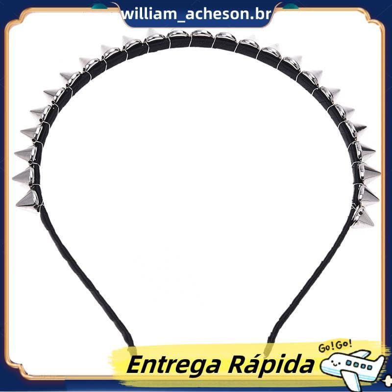 Prata Metal Parafuso Prisioneiro Rebite Pico Bandana Cabelo Cabeça Banda Aliceband Punk Menina