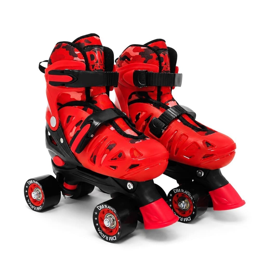 Patins Roller Quad Infantil Ajustável Vermelho Com Freio Dianteiro Para Meninos - DM Toys