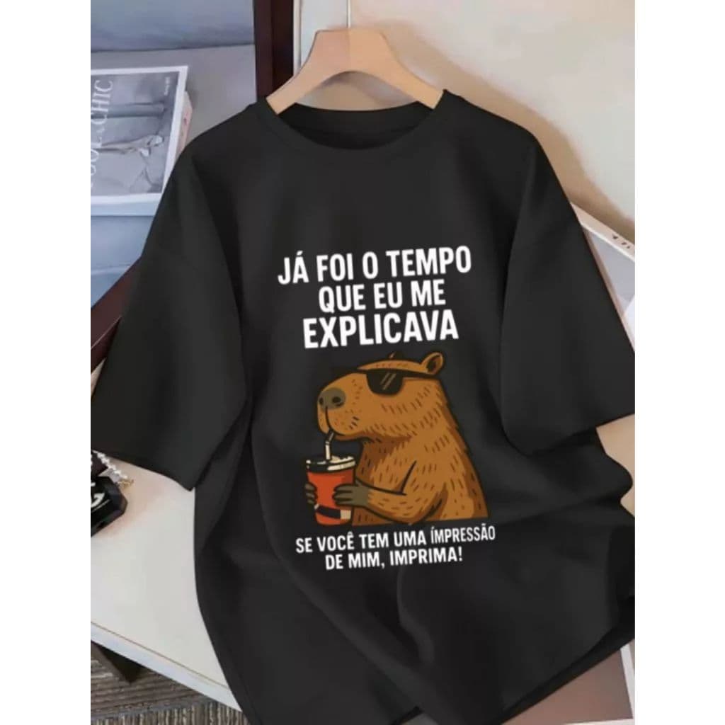 Camiseta Feminina Algodão Estampa Capivara Fofa Meme Casual Manga Curta Confortável PLUS SIZE varios tamanhos