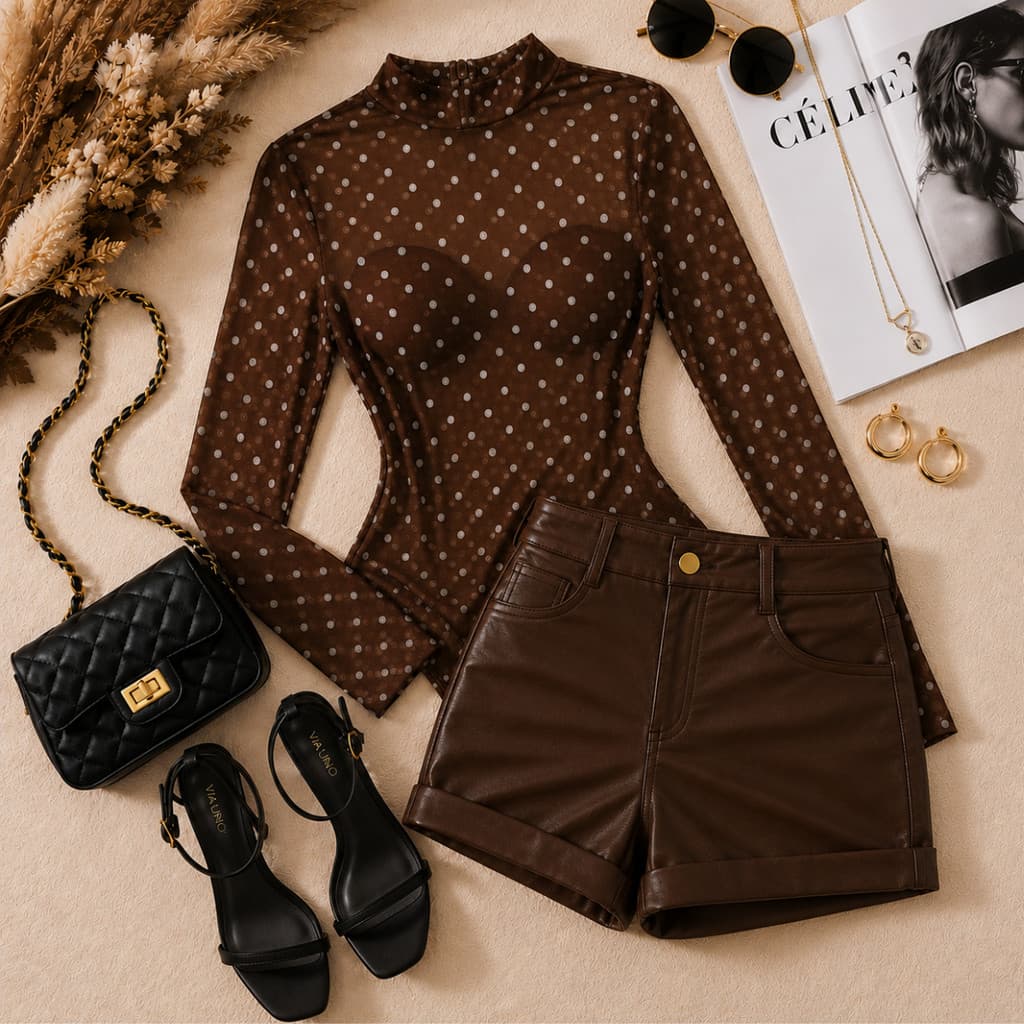 Body Tule Transparente Bolinha Poá Manga Longa Gola Alta Acinturado  Feminino Elegante Moda Feminina
