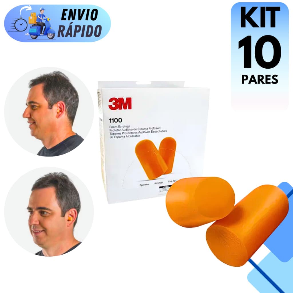 KIT 10 PARES PROTETOR AURICULAR ABAFADOR DE RUÍDOS 3M PARA OUVIDOS SEM CORDÃO COM CA PARA DORMIR