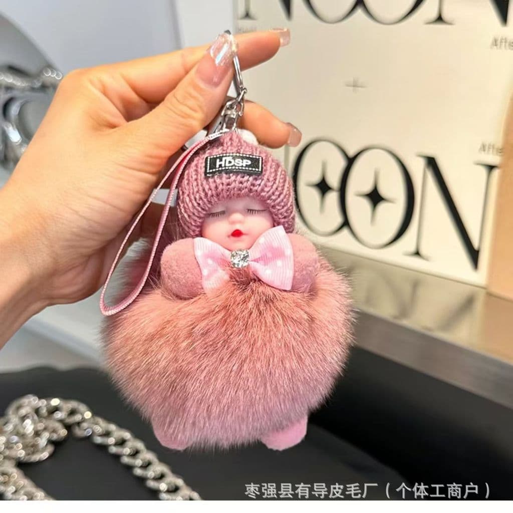 Pingente fofo e elegante feito de pele de raposa verdadeira com laço, adequado para bonecas de dormir, bolsas e acessóri
