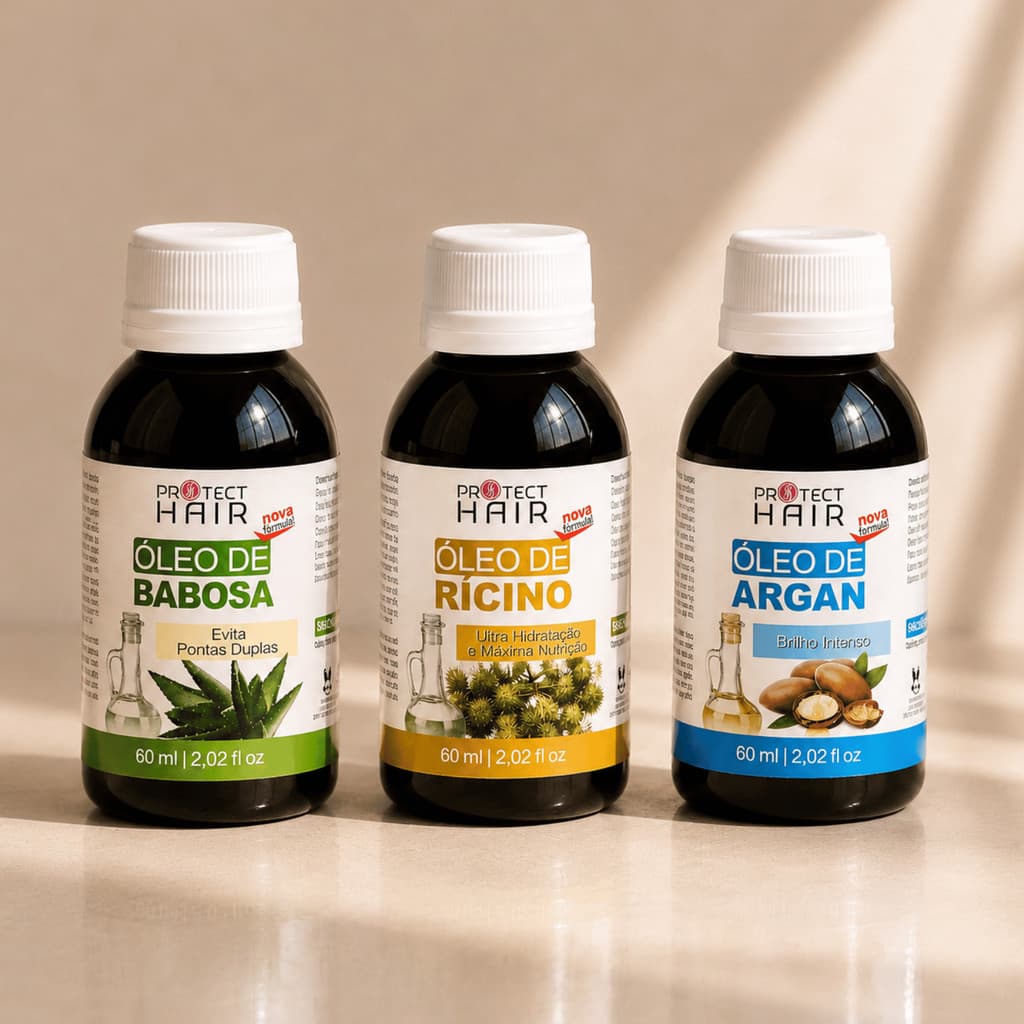 Kit 3 óleos vegetais ARGAN + RÍCINO + BABOSA