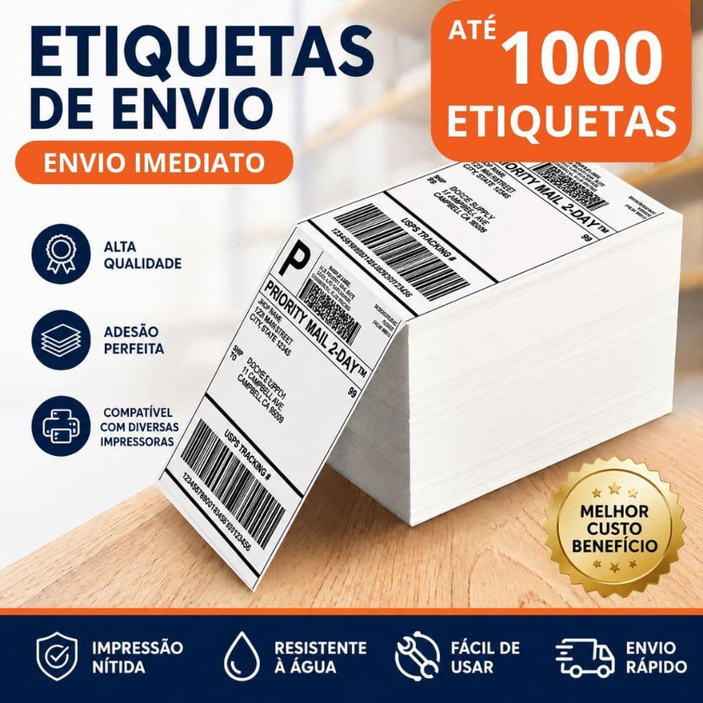 Kit Etiquetas para impressora Térmicas Branca Adesiva E-commerce Envios Zebra Elgin Tomate