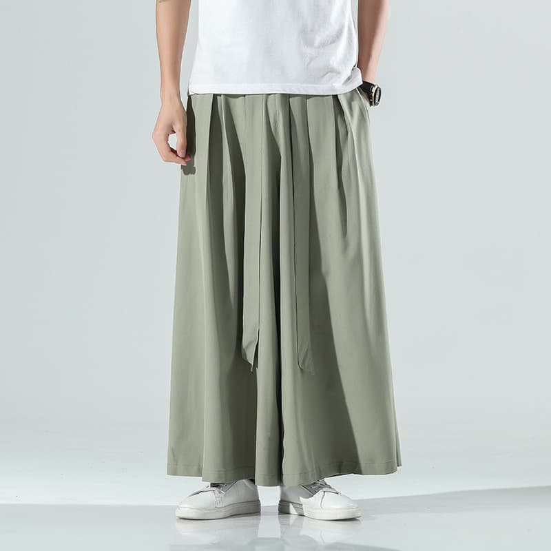 Estilo Calças Compridas De Seda Gelo De Perna Larga Masculino Fino Em Linha Reta Drape Nove Pontos Na Moda Chinês Micro