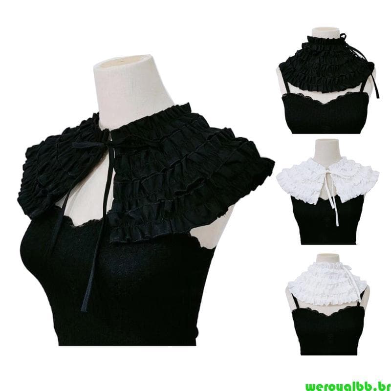 weroyalbb Feminino Francês Camadas Babado Destacável Falsa Decorativa Amarrar Xale Cachecol