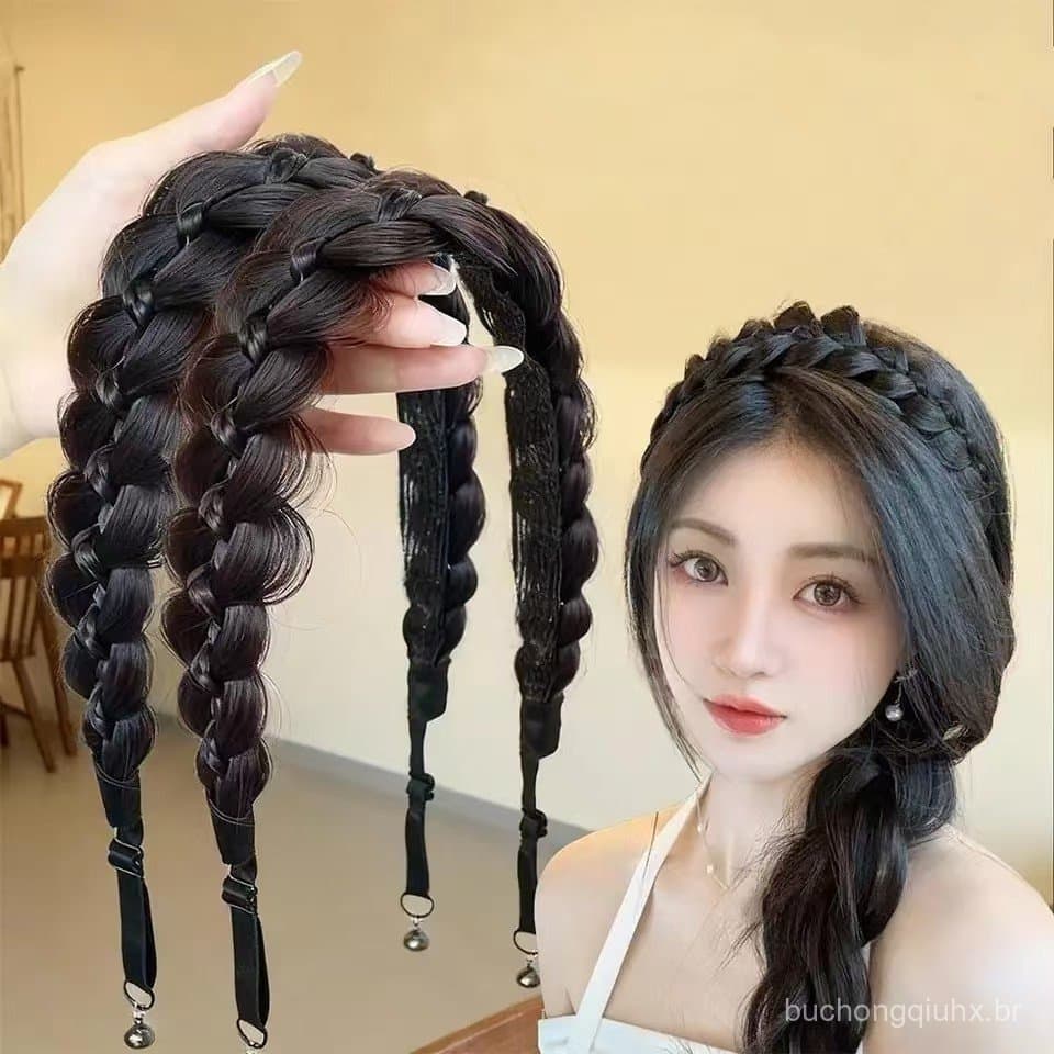 Peruca De Faixa De Cabelo Com Fecho Magnético Extensão Para Mulheres-Trança De Espinha De Peixe Multifuncional Coroa Alt