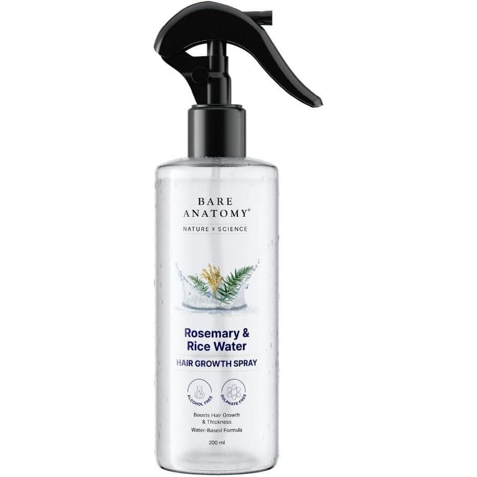 BareAnatomyNaturexScienceSpray de Água de Alecrim para Crescimento e Espessura do Cabelo com Água de Arroz | 100% Extrat