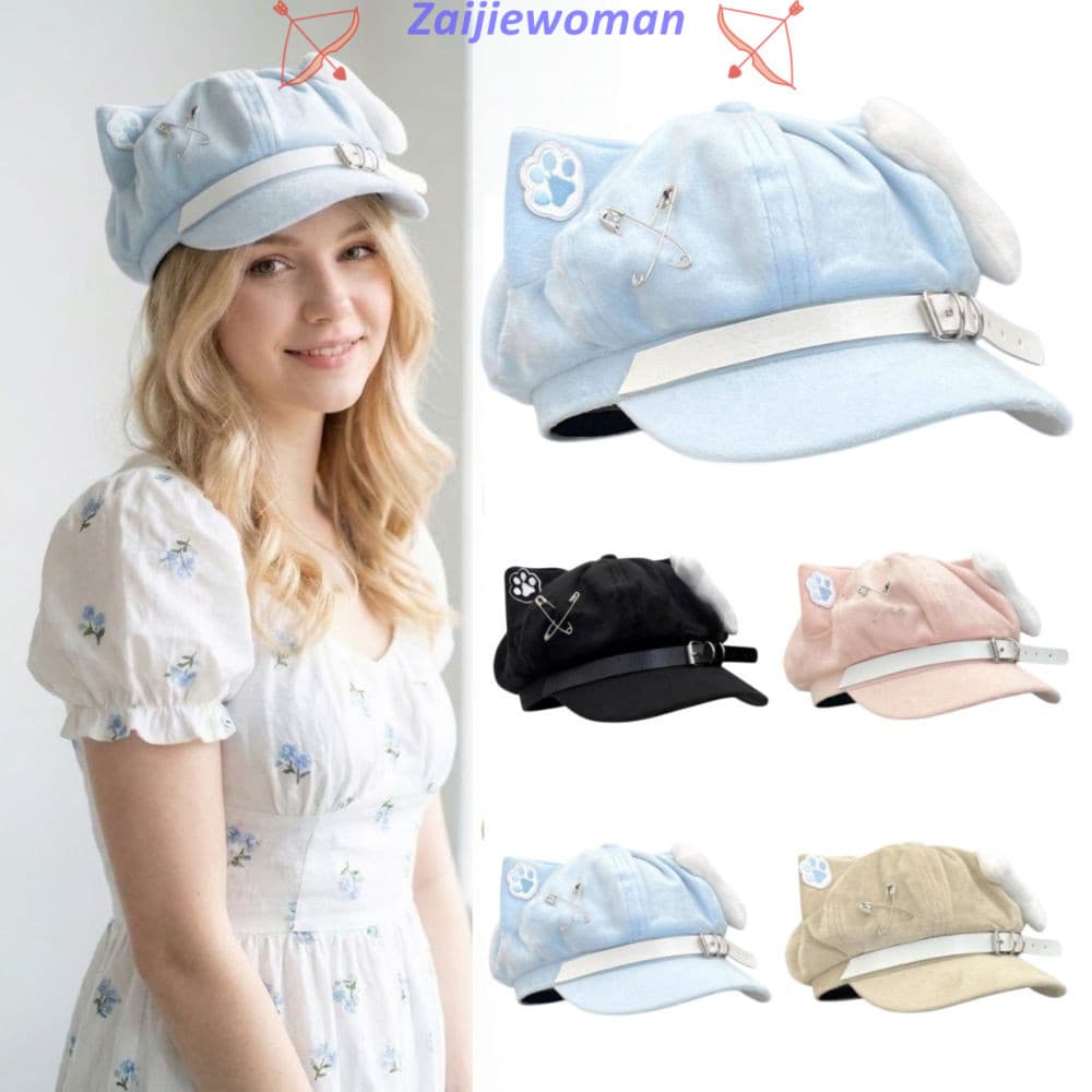 Boina Feminina ZAIJIEWOMAN, Boné Estilo Newsboy de Anime com Orelhas de Gato, Padrão de Beisebol Fofo, Estilo Japonês GS
