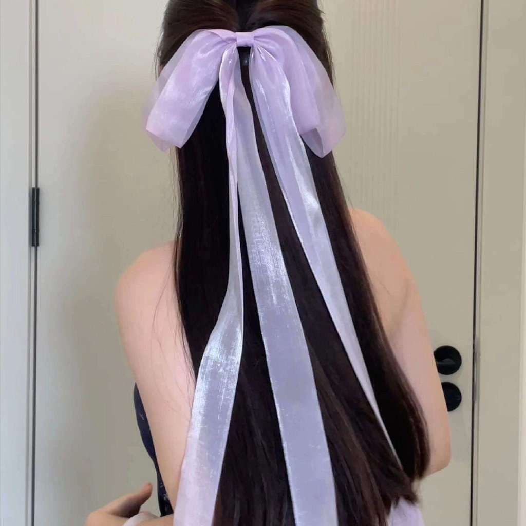 Arco grampo de cabelo cocar fita longa atmosfera Super fada meia gravata capa de cabelo primavera clipe bola cabeça doce