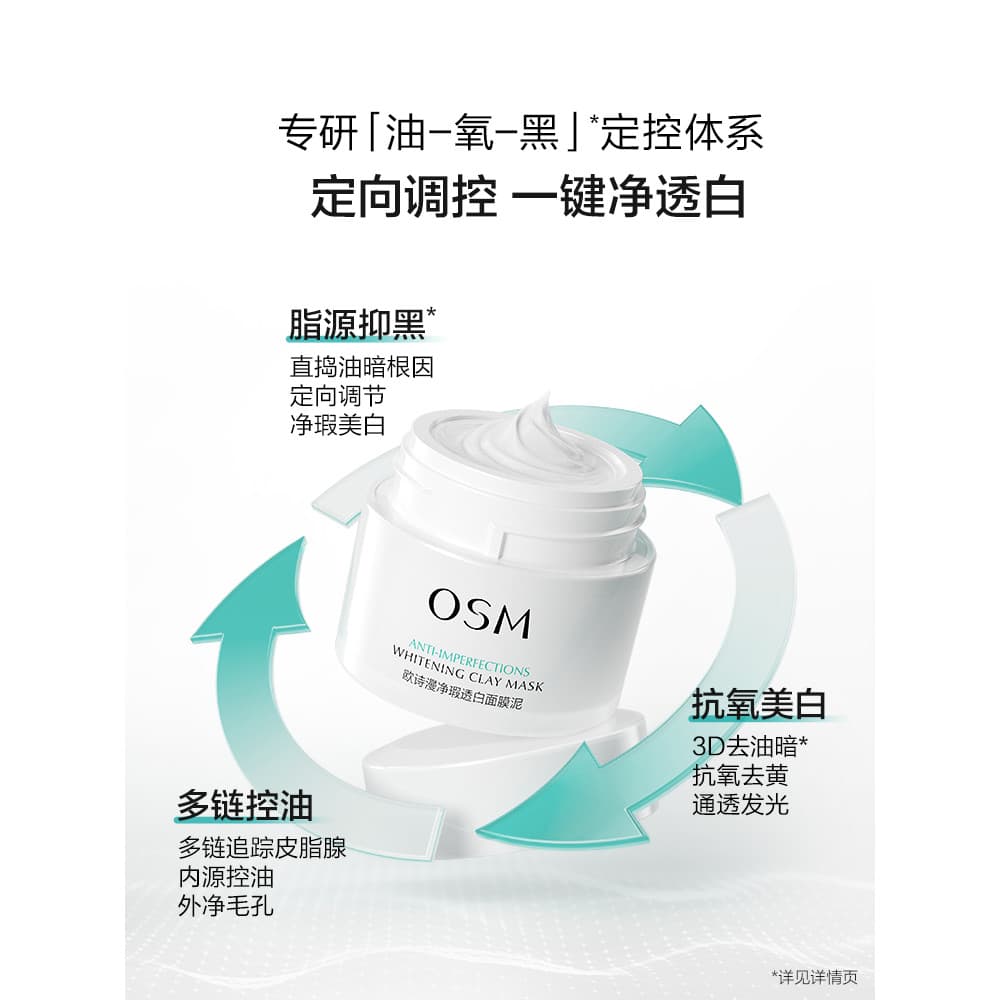 Ou Shiman Whitening Spot-Blemish-Blemish Máscara brilhante Tipo de esfregaço de lama Controle de óleo de limpeza Hidrata